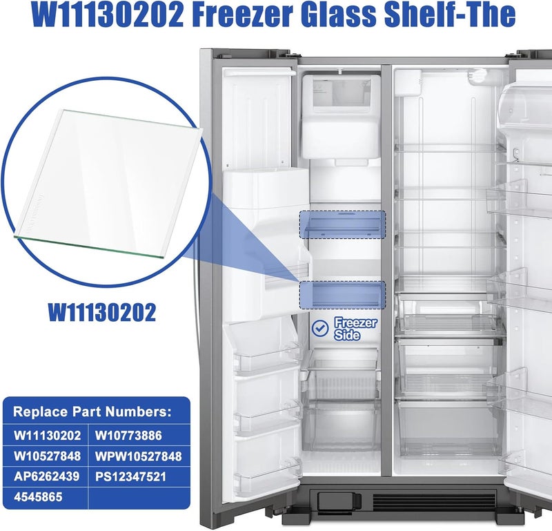 FBULWSEC UPGRADED W11130202 Freezer Glass Shelf, Fridge Tempered Glass Shelf for Whirlpool Freezer Shelf Replacement, Refrigerator Glass Door Shelf Parts Replaces W10527848, 4545865, EAP12347521, WRS571CIHZ04 - Image 2